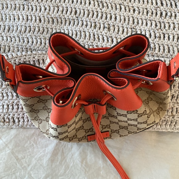 Gucci orange monogram canvas bucket crossbody shoulder bag - Picture 3 of 10